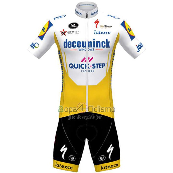 Deceuninck Quick Step Ropa Ciclismo Culotte Corto 2020 Mangas Cortas Blanco AMarillo